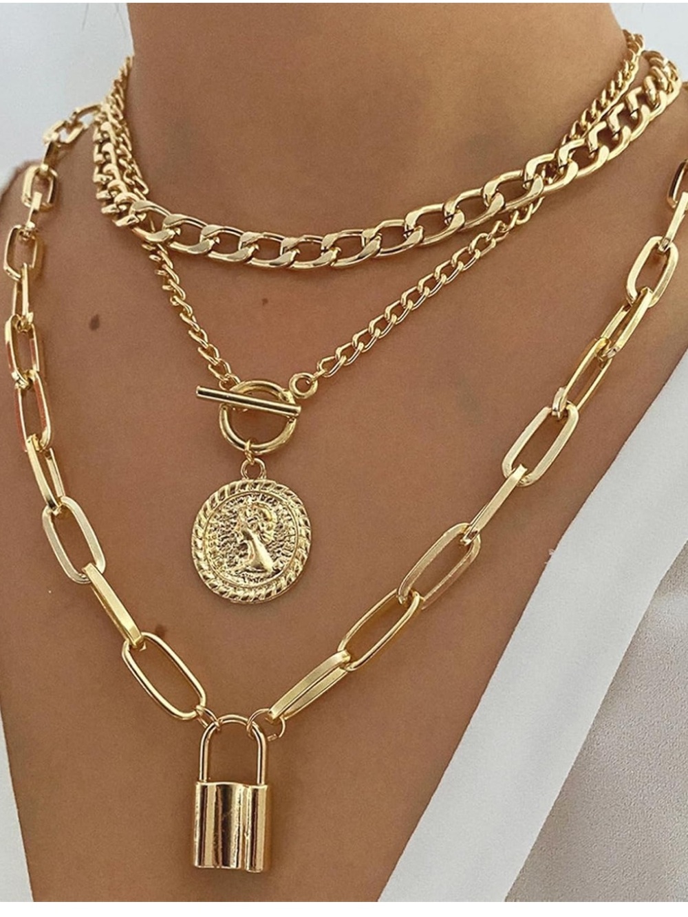 Gold Layered Padlock & Coin Pendant Necklace Set - Picture 1 of 2